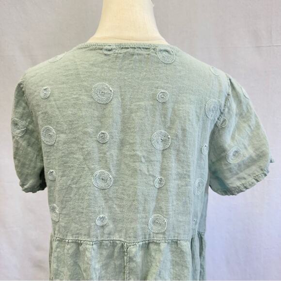 Terzo Millennio linen sage green shirt sleeve lagenlook shift dress size medium - Picture 10 of 12